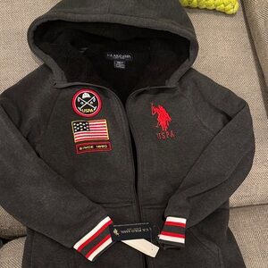 U.S. Polo Assn. Kids Charcoal Hoodie with Red Accents
